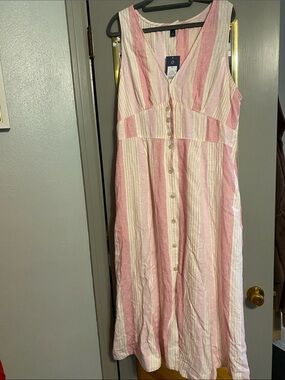 Universal Thread Pink and White Striped Button-Front Maxi Dress